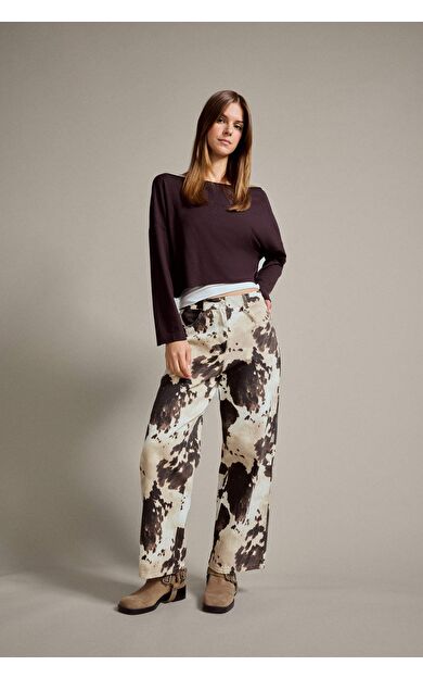 Relax Fit Desenli Düz Paça Jean Pantolon