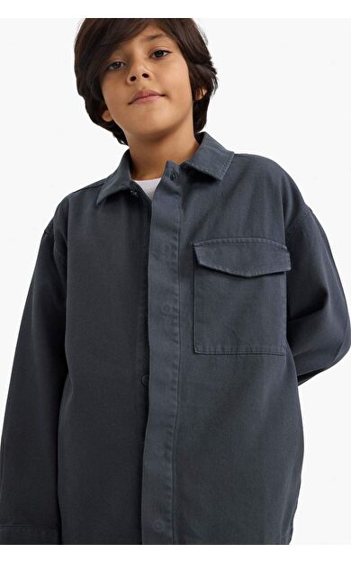 Erkek Çocuk Oversize Geniş Kalıp Polo Yaka Uzun Kollu Gömlek