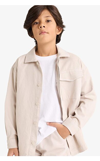 Erkek Çocuk Oversize Geniş Kalıp Polo Yaka Uzun Kollu Gömlek G3621A825AUGR302