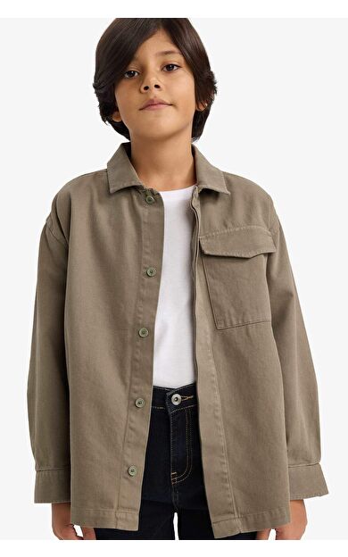 Erkek Çocuk Oversize Geniş Kalıp Polo Yaka Uzun Kollu Gömlek