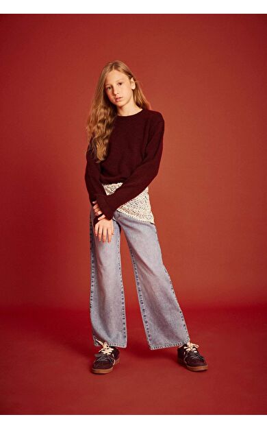 Kız Çocuk Straight Fit Geniş Paça Jean Pantolon