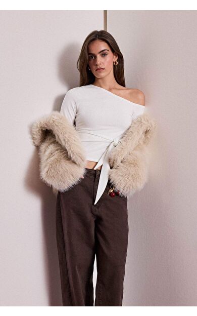 Fitted Tek Omuzlu Uzun Kollu Tişört