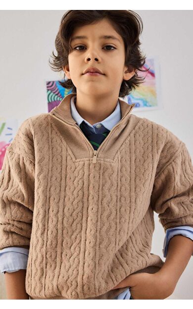 DeFacto Erkek Çocuk Regular Fit Yarım Fermuarlı İçi Yumuşak Tüylü Sweatshirt