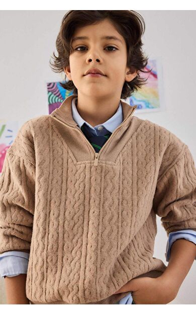 Erkek Çocuk Regular Fit Yarım Fermuarlı İçi Yumuşak Tüylü Sweatshirt