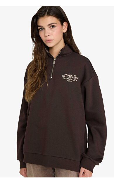 DeFacto Oversize Geniş Kalıp Yarım Fermuarlı Kalın Sweatshirt Kumaşı Sweatshirt
