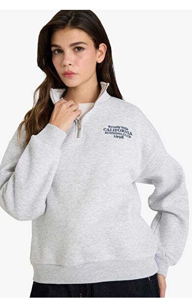 DeFacto Oversize Geniş Kalıp Yarım Fermuarlı Kalın Sweatshirt Kumaşı Sweatshirt