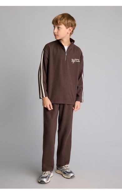DeFacto 2'li Takım Yarım Fermuarlı Baskılı Sweatshirt Eşofman Altı Erkek Çocuk