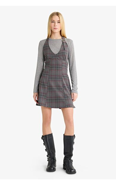 DeFacto Coool Halter Yaka Kareli Mini Elbise
