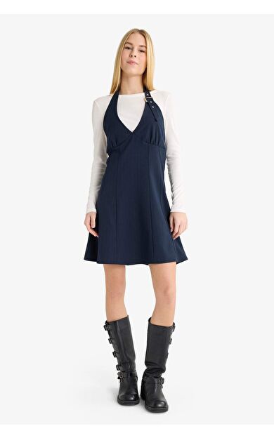 Coool Halter Yaka Kareli Mini Elbise