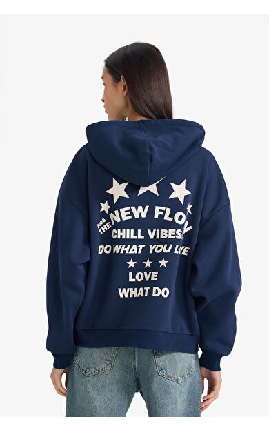 DeFacto Oversize Geniş Kalıp Kapüşonlu Baskılı Kalın Kumaş Sweatshirt