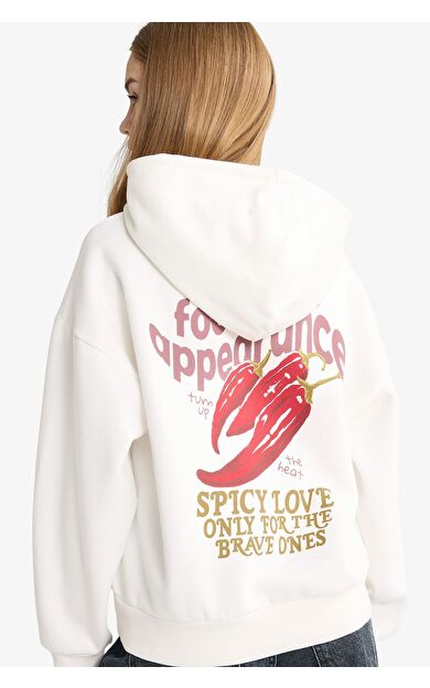 DeFacto Oversize Geniş Kalıp Kapüşonlu Baskılı Kalın Kumaş Sweatshirt