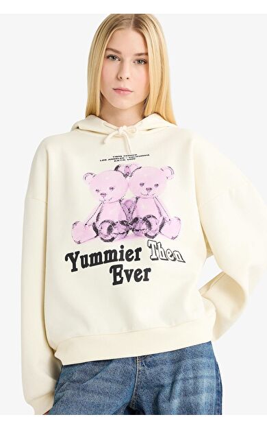 DeFacto Coool Oversize Geniş Kalıp Kapüşonlu Baskılı Kalın Kumaş Sweatshirt