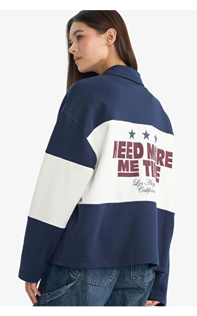 Coool Regular Fit Polo Yaka Baskılı Kalın Kumaş Sweatshirt