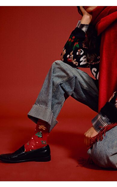 Kadın Yılbaşı Temalı 2'li Pamuklu Uzun Çorap