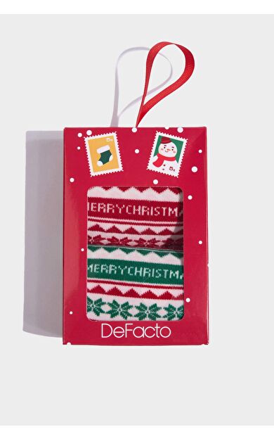 Kadın Yılbaşı Temalı 2'li Pamuklu Uzun Çorap