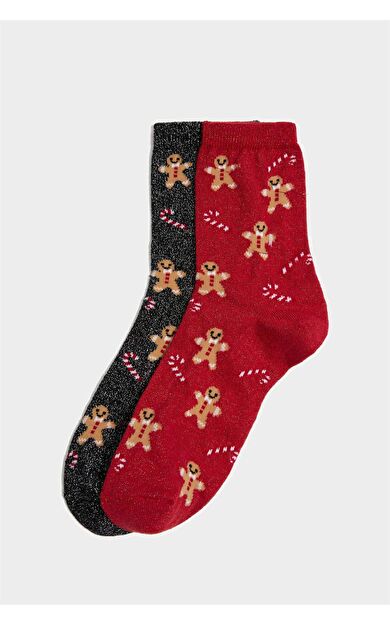 Kadın Yılbaşı Temalı 2'li Pamuklu Uzun Çorap