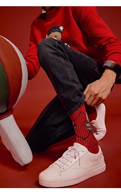 Erkek Yılbaşı Temalı 2'li Pamuklu Uzun Çorap