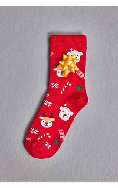Erkek Çocuk Yılbaşı Temalı 2'li Pamuklu Uzun Çorap