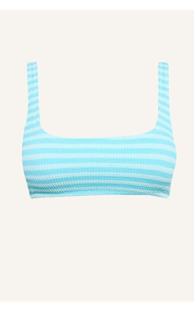 DeFacto Regular Fıt Kırışık Dokulu Turkuaz Bikini Üstü