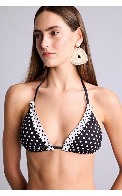 DeFacto Regular Fıt Puantiyeli Siyah Bikini Üstü