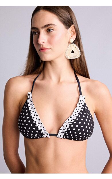 DeFacto Regular Fıt Puantiyeli Siyah Bikini Üstü