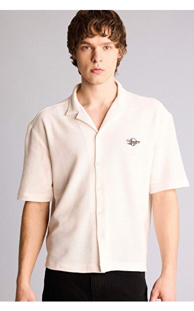 Boxy Fıt Apaş Yaka Penye Kısa Kollu Gömlek