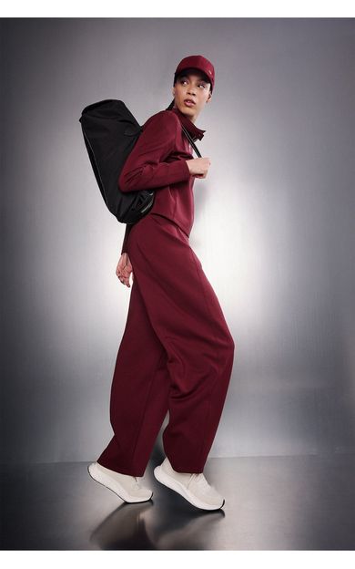 DeFacto Barrel Fıt Standart Paça Standart Boy Skuba Dalgıç Kumaş Sporcu Pantolon Bordo