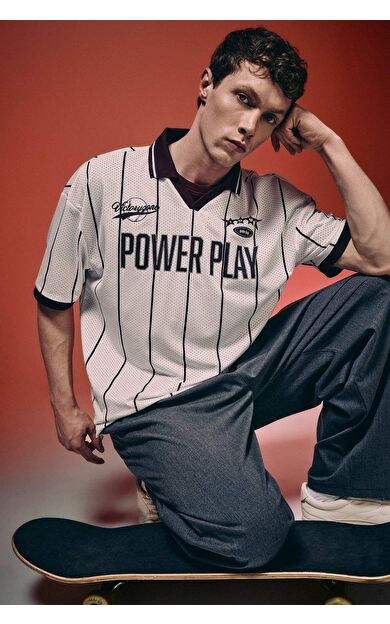 DeFacto Loose Fıt Polo Yaka Slogan Baskılı Kısa Kollu Polo Tişört