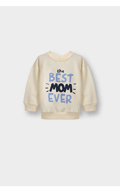 DeFacto Erkek Bebek Regular Fit Bisiklet Yaka Slogan Baskılı İçi Yumuşak Tüylü İnce Sweatshirt Kumaşı 2'li Sweatshirt