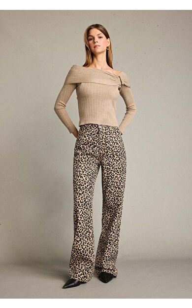 DeFacto Leopar Desenli Geniş Paça Pantolon