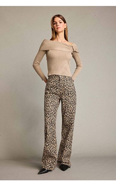 Leopar Desenli Geniş Paça Pantolon
