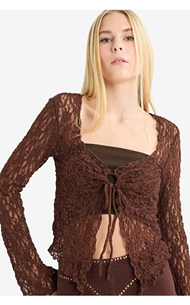 Coool Flare Fit V Yaka Dantel Uzun Kollu Tişört