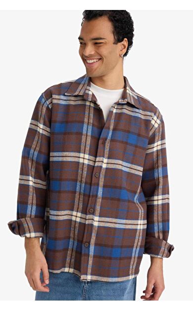 Regular Fit Gömlek Yaka Flanel Uzun Kollu Gömlek