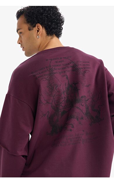 DeFacto Boxy Fit Bisiklet Yaka Baskılı Sweatshirt Kumaşı Sweatshirt