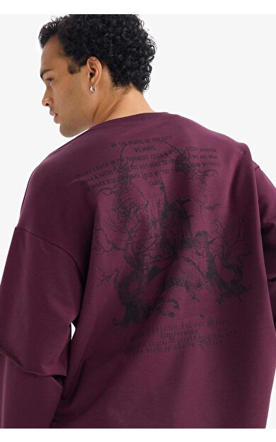 Boxy Fit Bisiklet Yaka Baskılı Sweatshirt Kumaşı Sweatshirt