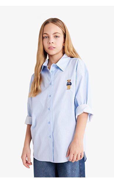 DeFacto Kız Çocuk Regular Fit Poplin Uzun Kollu Gömlek