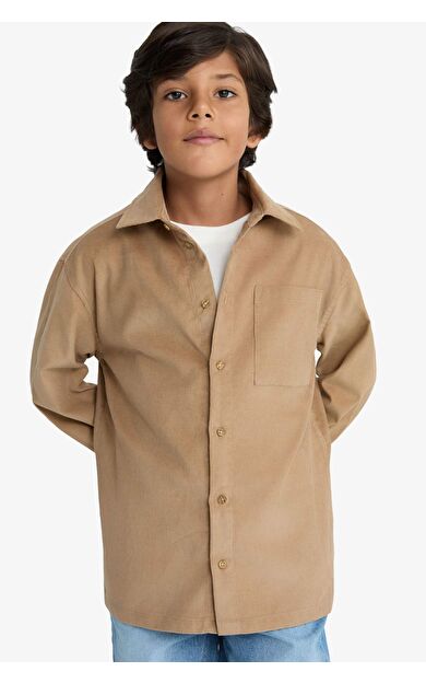 Erkek Çocuk Polo Yaka Fitilli Kadife Uzun Kollu Gömlek