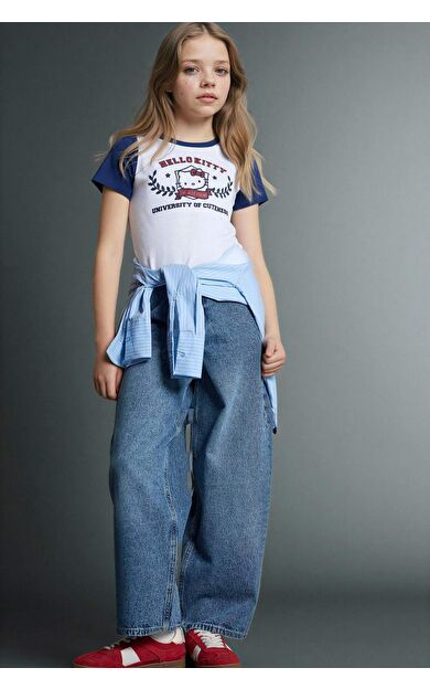 Baggy Fıt Geniş Paça Jean Pantolon Kız Çocuk