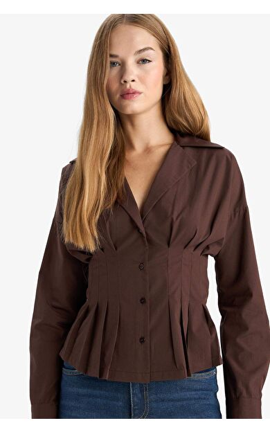 Fitted Gömlek Yaka Poplin Uzun Kollu Gömlek