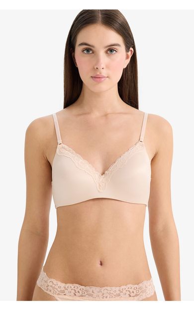DeFacto Dantel Detaylı Saten Kaplı Pedli Balensiz Tişört Bra-Fall in Love