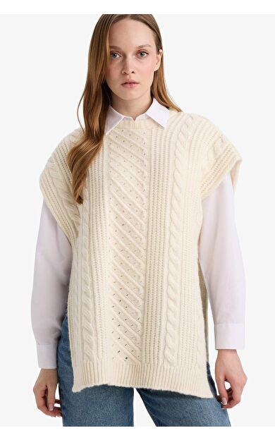 Loose Fit Bisiklet Yaka Triko Hırka