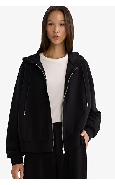 DeFacto Relax Fit Kapüşonlu Fermuarlı Sweatshirt