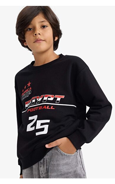 Erkek Çocuk Bisiklet Yaka Slogan Baskılı Sweatshirt