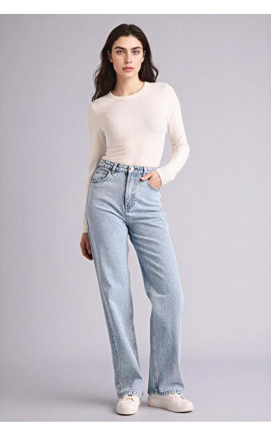 DeFacto 90's Wıde Leg Yüksek Bel Düz Paça Uzun Jean Kar Yıkamalı Pantolon