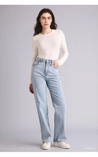 DeFacto 90's Wıde Leg Yüksek Bel Düz Paça Uzun Jean Kar Yıkamalı Pantolon Mavi G4923AX26SMNM39
