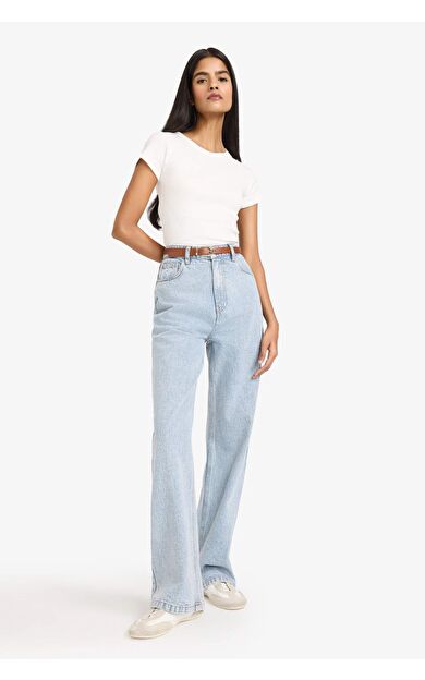 DeFacto 90's Wıde Leg Yüksek Bel Düz Paça Uzun Jean Kar Yıkamalı Pantolon