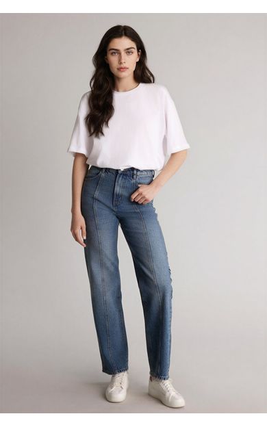 DeFacto 90's Wıde Leg Yüksek Bel Düz Paça Uzun Jean Kar Yıkamalı Pantolon Mavi G4925AX26SMNM28