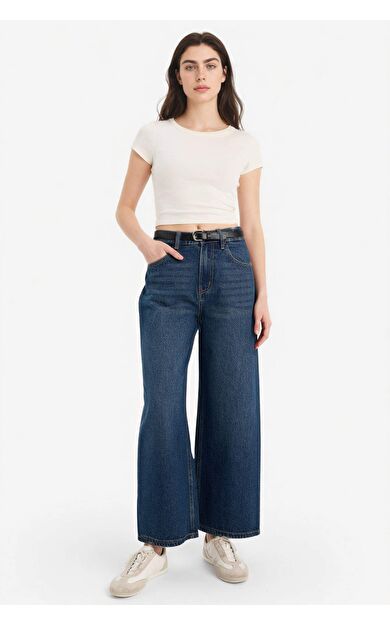 Culotte Yüksek Bel Jean Kar Yıkamalı Pantolon