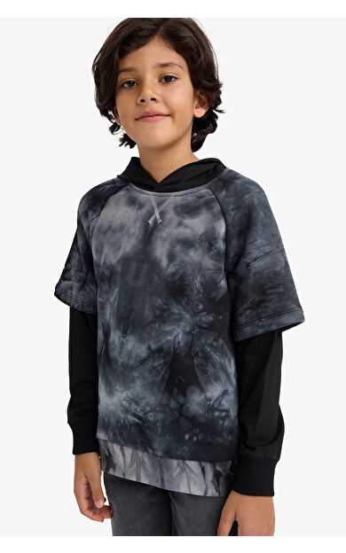 DeFacto Erkek Çocuk Regular Fit Kapüşonlu Desenli Sweatshirt