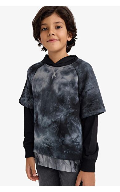 Erkek Çocuk Regular Fit Kapüşonlu Desenli Sweatshirt